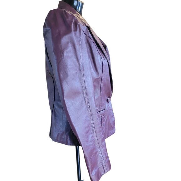 Wilson Burgundy Leather Blazer with Notched Lapels - Picture 4 of 7